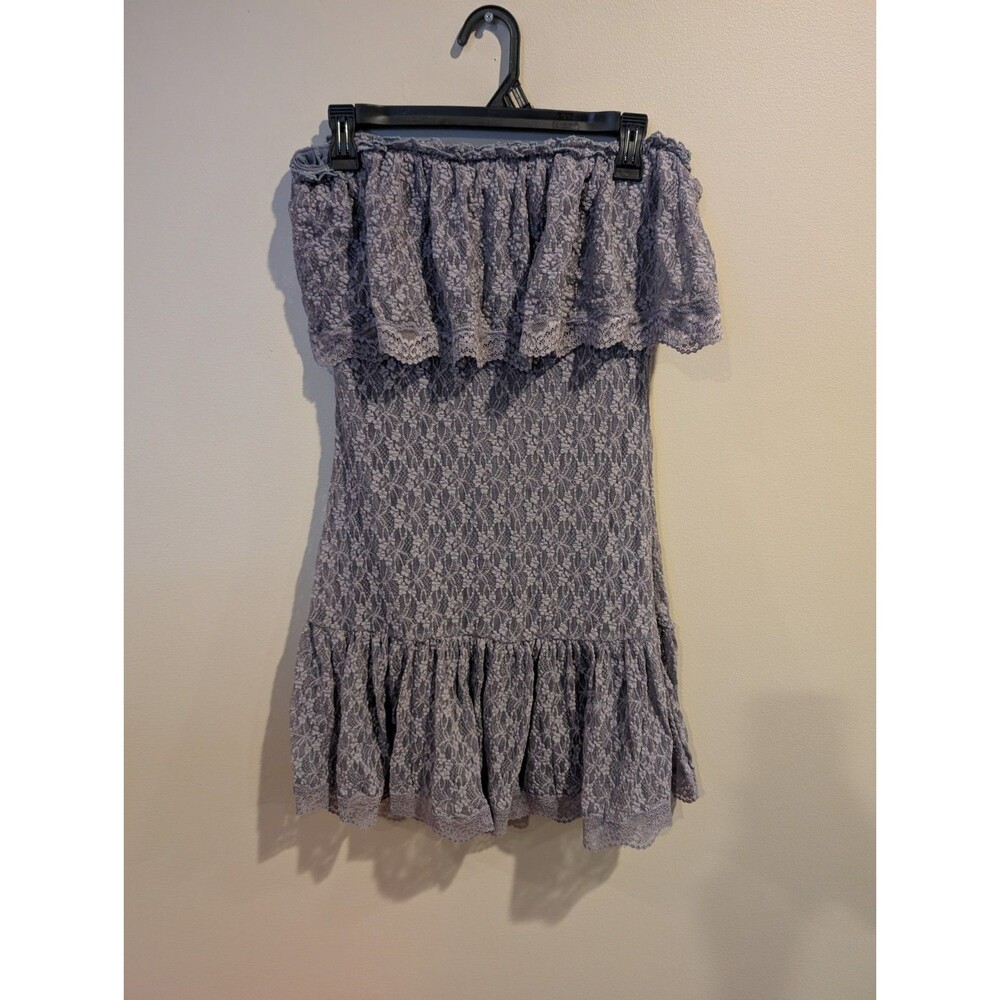 Sz S Lavender Lace Off shoulder Mini Dress Fairy Whimsical Goth Eyelet Layered
